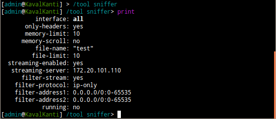 Mikrotik routeros sniffer setup